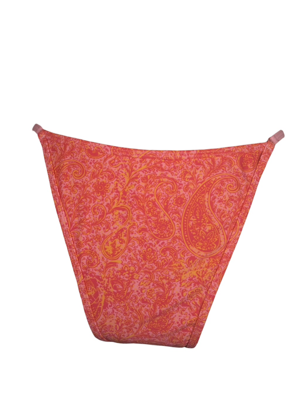 Tan Session Bikini Bottom, coral paisley cheeky bottom. Alternate view.