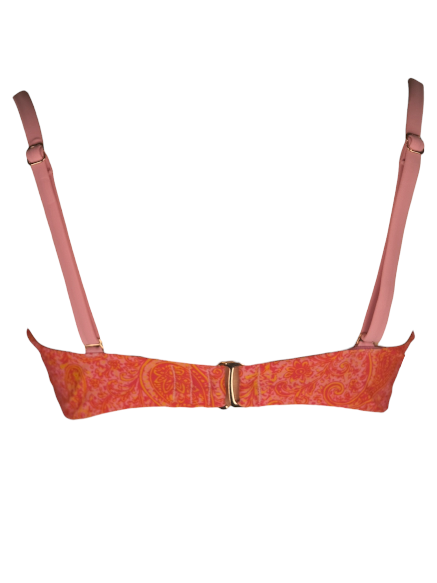 Tan Session Bikini Top in coral paisley. Back view.