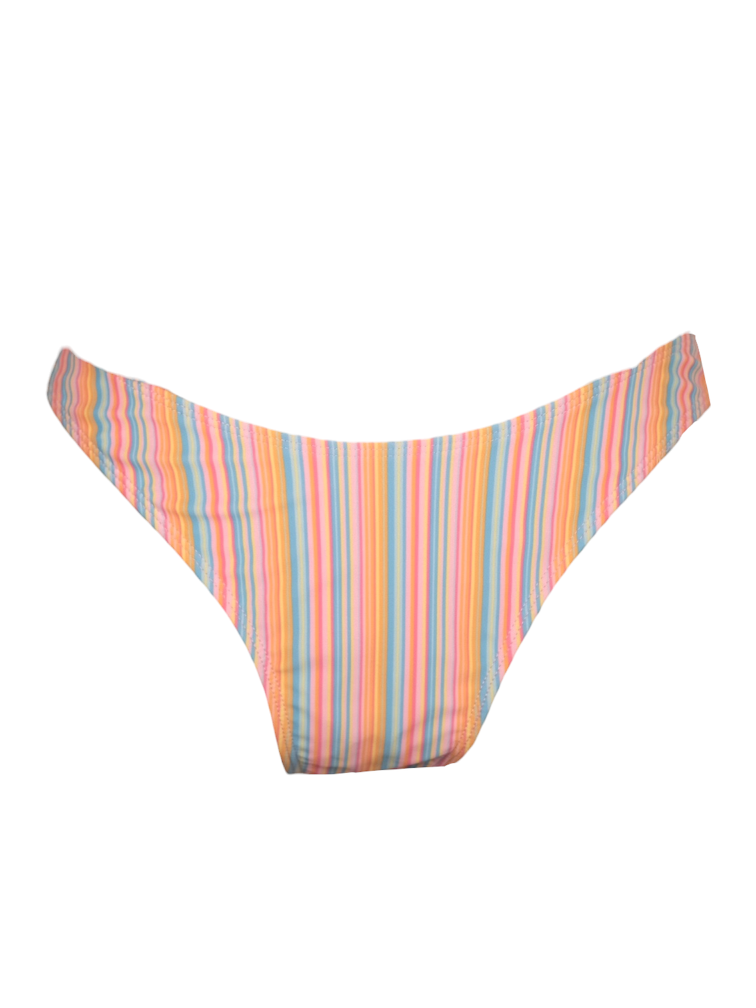 Treat Time Tankini Bottom in multicolor candy stripe, cheeky cut. Front view.